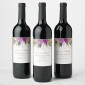 Floral Glitter Amethist Bruiloft Wijn Label Etiket (Flessen)
