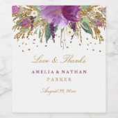 Floral Glitter Amethist Bruiloft Wijn Label Etiket (Enkel label)
