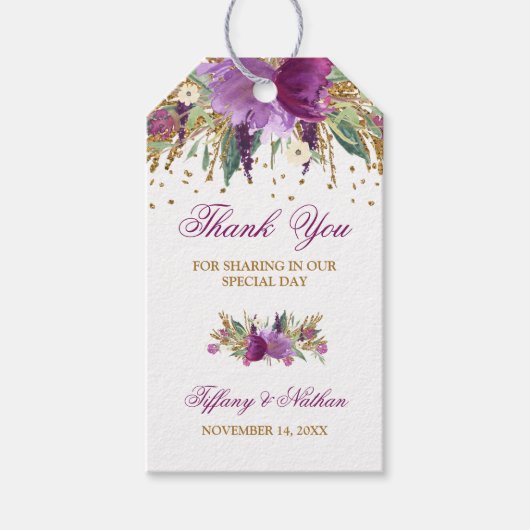 Floral Glitter Amethist Favor Bedankt Cadeau Label Cadeaulabel (Voorkant)