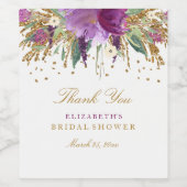 Floral Glitter Amethist Vrijgezellenfeest Wijnlabe Wijn Etiket (Enkel label)