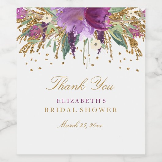 Floral Glitter Amethist Vrijgezellenfeest Wijnlabe Wijn Etiket (Enkel label)