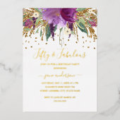 Floral Glitter Amethyst 50 & Fabulous Birthday Folie Uitnodiging (Voorkant)