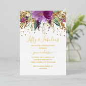 Floral Glitter Amethyst 50 & Fabulous Birthday Folie Uitnodiging (Staand Voorkant)