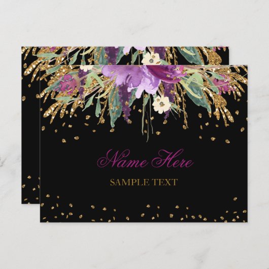 Floral Glitter Amethyst Briefkaart (Voorkant / Achterkant)