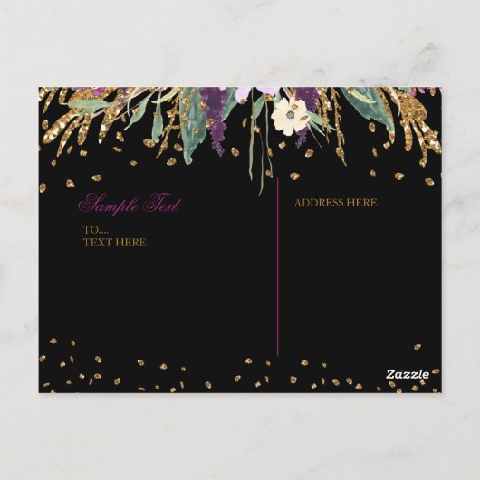 Floral Glitter Amethyst Briefkaart (Achterkant)