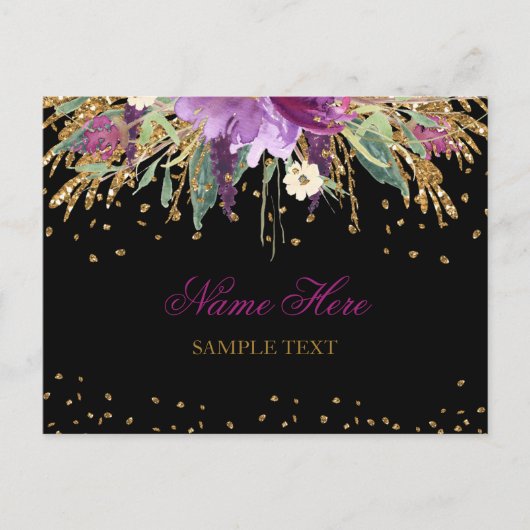 Floral Glitter Amethyst Briefkaart (Voorkant)
