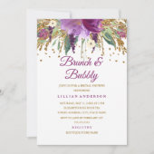 Floral Glitter Amethyst Brunch en Bubbly Kaart (Voorkant)
