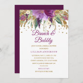 Floral Glitter Amethyst Brunch en Bubbly Kaart (Voorkant / Achterkant)