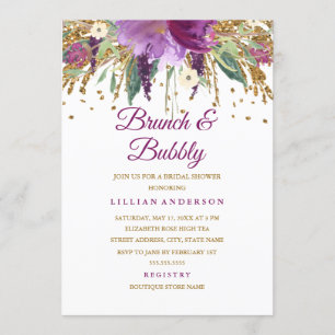 Floral Glitter Amethyst Brunch en Bubbly Kaart
