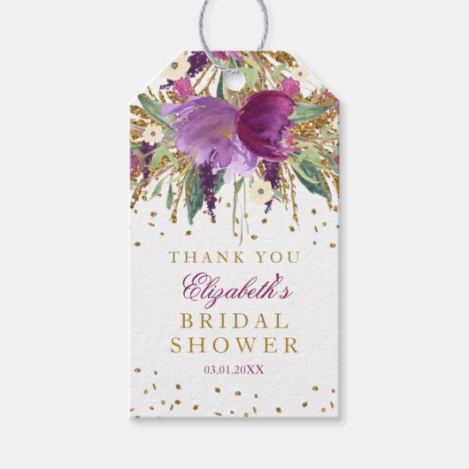 Floral Glitter Amethyst Vrijgezellenfeest Favor Ta Cadeaulabel (Voorkant)