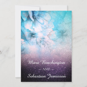 *~* Floral Glitter Blue Paarse Waterverf Wedding Kaart