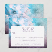 *~* Floral Glitter Blue Paarse Waterverf Wedding RSVP Kaartje (Voorkant / Achterkant)