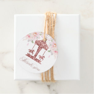 Floral Glitter Carrousel Verjaardag Dank u Bedankjes Labels