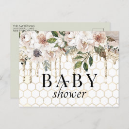 Floral Glitter Drip Marble Baby shower Briefkaart