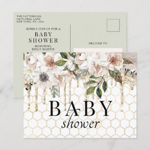 Floral Glitter Drip Marble Baby shower Briefkaart
