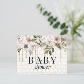 Floral Glitter Drip Marble Baby shower Briefkaart (Staand voorkant)