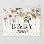 Floral Glitter Drip Marble Baby shower Briefkaart (Voorkant)
