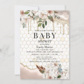 Floral Glitter Drip Marble Baby shower Kaart (Voorkant)