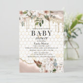 Floral Glitter Drip Marble Baby shower Kaart (Staand voorkant)