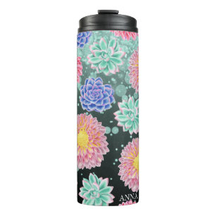 *~* Floral Glitter Girly Succulent Thermal Tumbler Thermosbeker