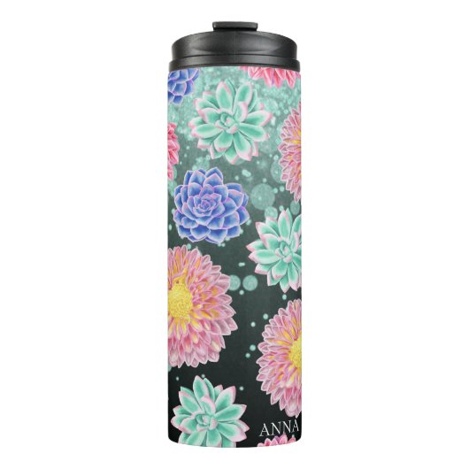 *~* Floral Glitter Girly Succulent Thermal Tumbler Thermosbeker (Voorkant)