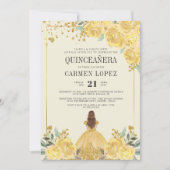 Floral Glitter Gold & Yellow Princess Quinceanera Kaart (Voorkant)