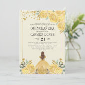Floral Glitter Gold & Yellow Princess Quinceanera Kaart (Staand voorkant)