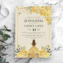 Floral Glitter Gold & Yellow Princess Quinceanera