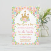 Floral Glitter Gouden Prinses Verjaardag Uitnodigi Kaart (Staand voorkant)