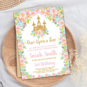 Floral Glitter Gouden Prinses Verjaardag Uitnodigi Kaart