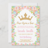 Floral Glitter Kroon Prinses Verjaardag Uitnodigin Kaart (Voorkant)