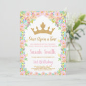 Floral Glitter Kroon Prinses Verjaardag Uitnodigin Kaart (Staand voorkant)