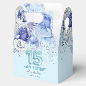 Floral Glitter Light Blue Happy 15th Birthday Bedankdoosjes (Geopend)
