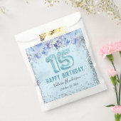Floral Glitter Light Blue Happy 15th Birthday Bedankzakje (Gezegeld)