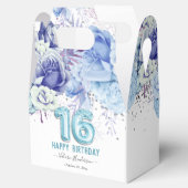Floral Glitter Light Blue Happy 16th Birthday Bedankdoosjes (Geopend)