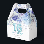 Floral Glitter Light Blue Happy 16th Birthday Bedankdoosjes<br><div class="desc">Meisjes glitter met fancy scriptnaam typografie. Faux lichtblauw 16 ballontekst. Blauwe Rozen en faux glitter top border. Geweldig voor 16 mooie feestjes.</div>