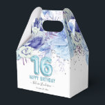 Floral Glitter Light Blue Happy 16th Birthday Bedankdoosjes<br><div class="desc">Meisjes glitter met fancy scriptnaam typografie. Faux lichtblauw 16 ballontekst. Blauwe Rozen en faux glitter top border. Geweldig voor 16 mooie feestjes.</div>