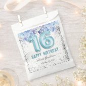 Floral Glitter Light Blue Happy 16th Birthday Bedankzakje (Geknipt)