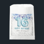 Floral Glitter Light Blue Happy 16th Birthday Bedankzakje<br><div class="desc">Meisjes glitter met fancy scriptnaam typografie. Faux lichtblauw 16 ballontekst. Blauwe Rozen en faux glitter top border. Geweldig voor 16 mooie feestjes.</div>