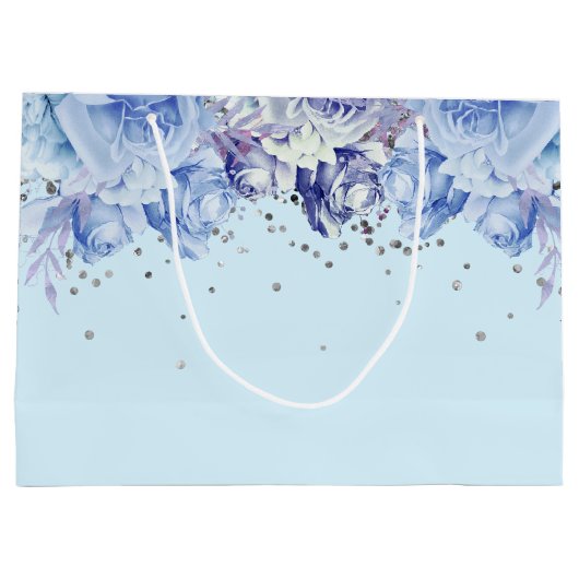 Floral Glitter Light Blue Happy 16th Birthday Larg Groot Cadeauzakje (Achterkant)