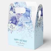 Floral Glitter Light Blue Happy Birthday Bedankdoosjes (Geopend)