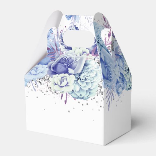 Floral Glitter Light Blue Happy Birthday Favor Box Bedankdoosjes (Achterkant)