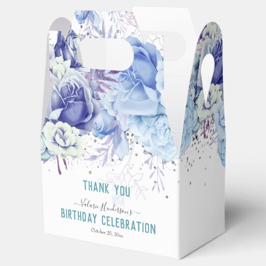 Floral Glitter Light Blue Happy Birthday Favor Box Bedankdoosjes (Geopend)