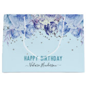 Floral Glitter Light Blue Happy Birthday Groot Cadeauzakje (Voorkant)