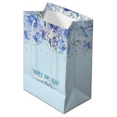 Floral Glitter Light Blue Happy Birthday Medium Cadeauzakje (Voorkant Gekanteld)
