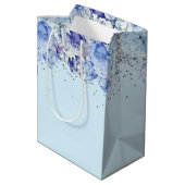 Floral Glitter Light Blue Happy Birthday Medium Cadeauzakje (Achterkant Gekanteld)