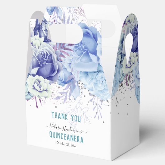 Floral Glitter Light Blue Quinceañera Bedankdoosjes (Geopend)