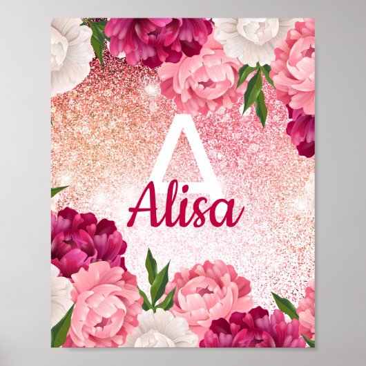 Floral Glitter monogram ontwerp Poster (Voorkant)