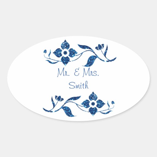 Floral Glitter Ovale Sticker (Voorkant)