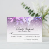 *~* Floral Glitter Paars Modern AR10 Wedding RSVP (Staand voorkant)